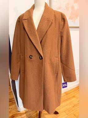 DKNY Double-Breasted Trench Coat in Cognac Brown